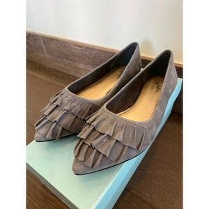 Seychelles Downstage Gray Suede Ruffle Pointed Toe Ballet Flats Women's US 8